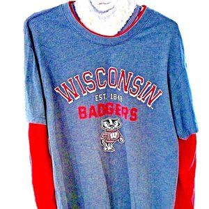 Campus Heritage University Wisconsin Badgers Unisex Layered Shirt XL Gray Red